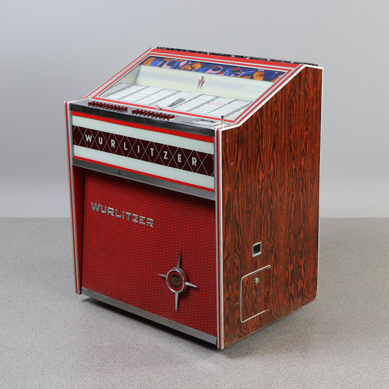 WURLITZER, JUKEBOX. 1970-tal. Aluminium, plexiglas samt jakaranda ...