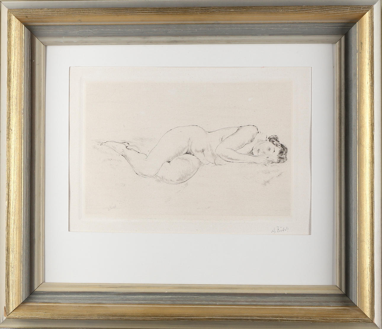 AXEL FRIDELL. Liggande Modell, etsning, signerad A Fridell.