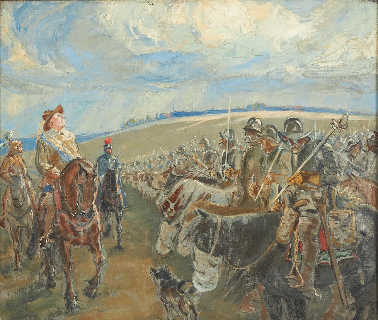AARNO KARIMO. Gustav II Adolf and the Finnish cavalrymen, signed, oil ...