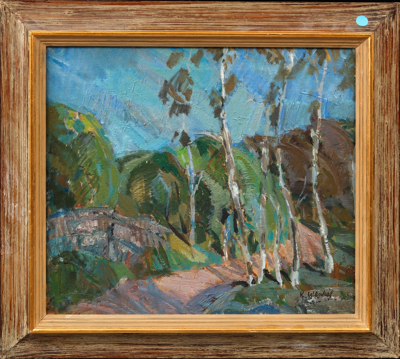 KENNY WENKEL. Tree in landscape, oil on canvas, signed.