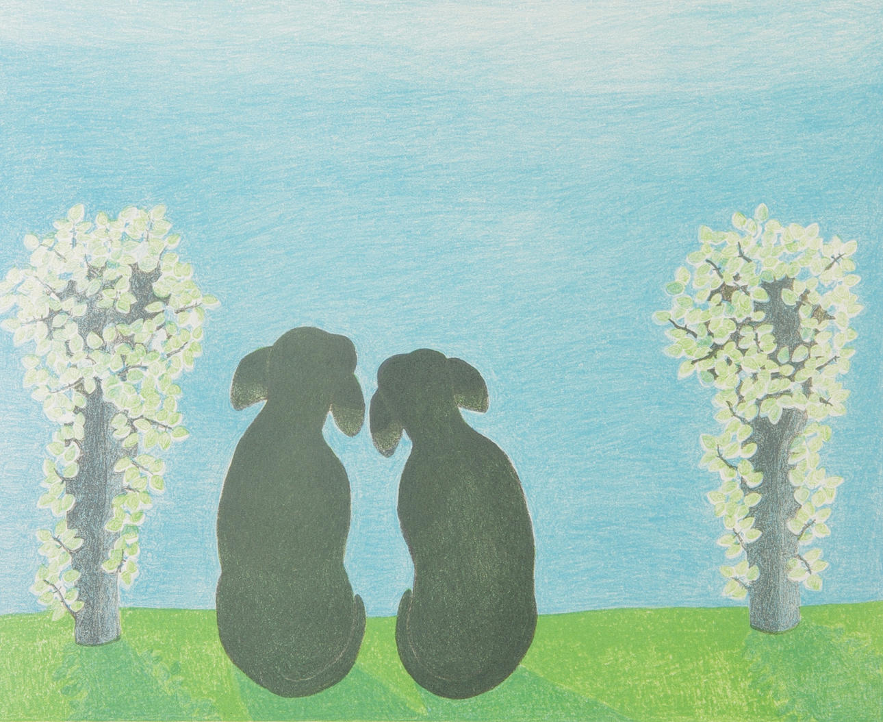 BRITA STREIJFERT. Hundar, färglitografi, signerad B. Streijfert.