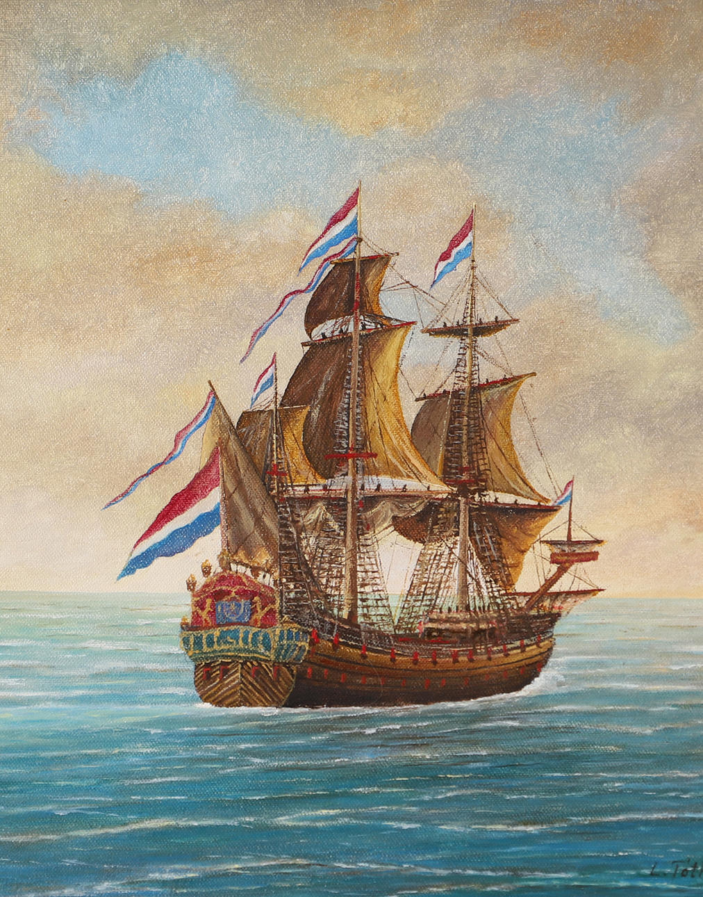 LAJOS TÓTH. “Sailboat”, oil on canvas, signed.