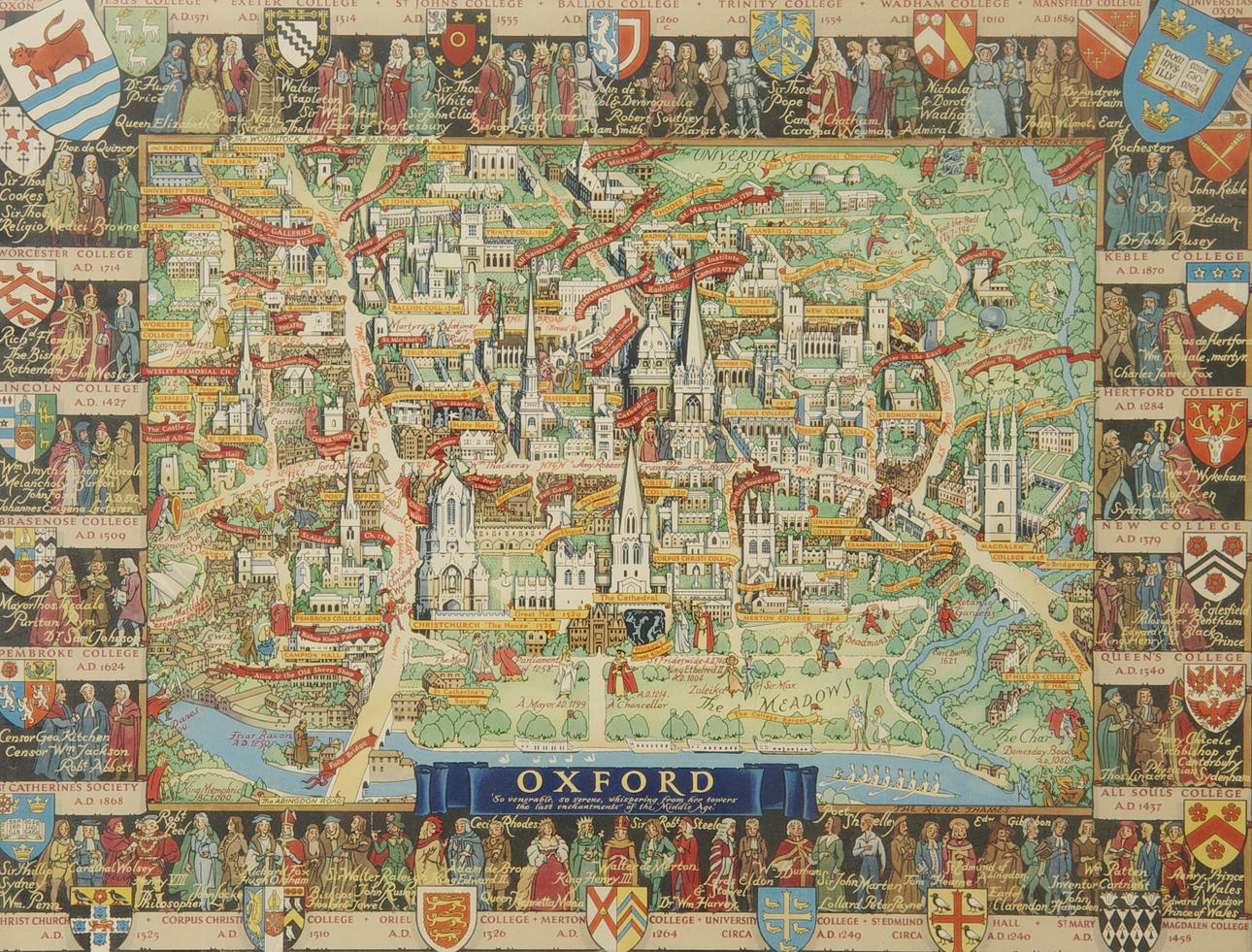 KARTA ÖVER OXFORD, tryck efter äldre förlaga.