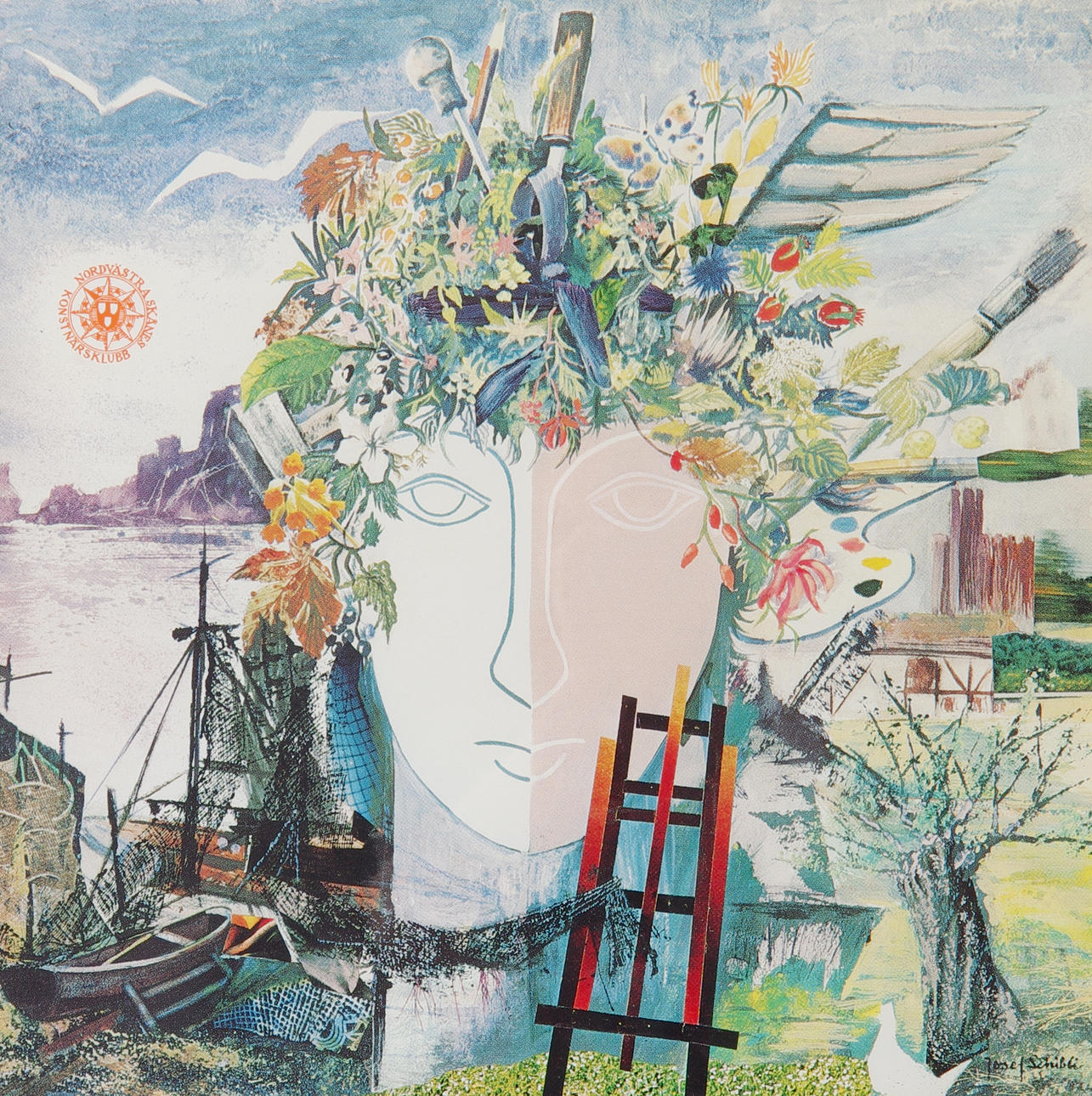 JOSEF SCHIBLI. Komposition, tryck till Nord-Västra Skånes konstnärsklubb.