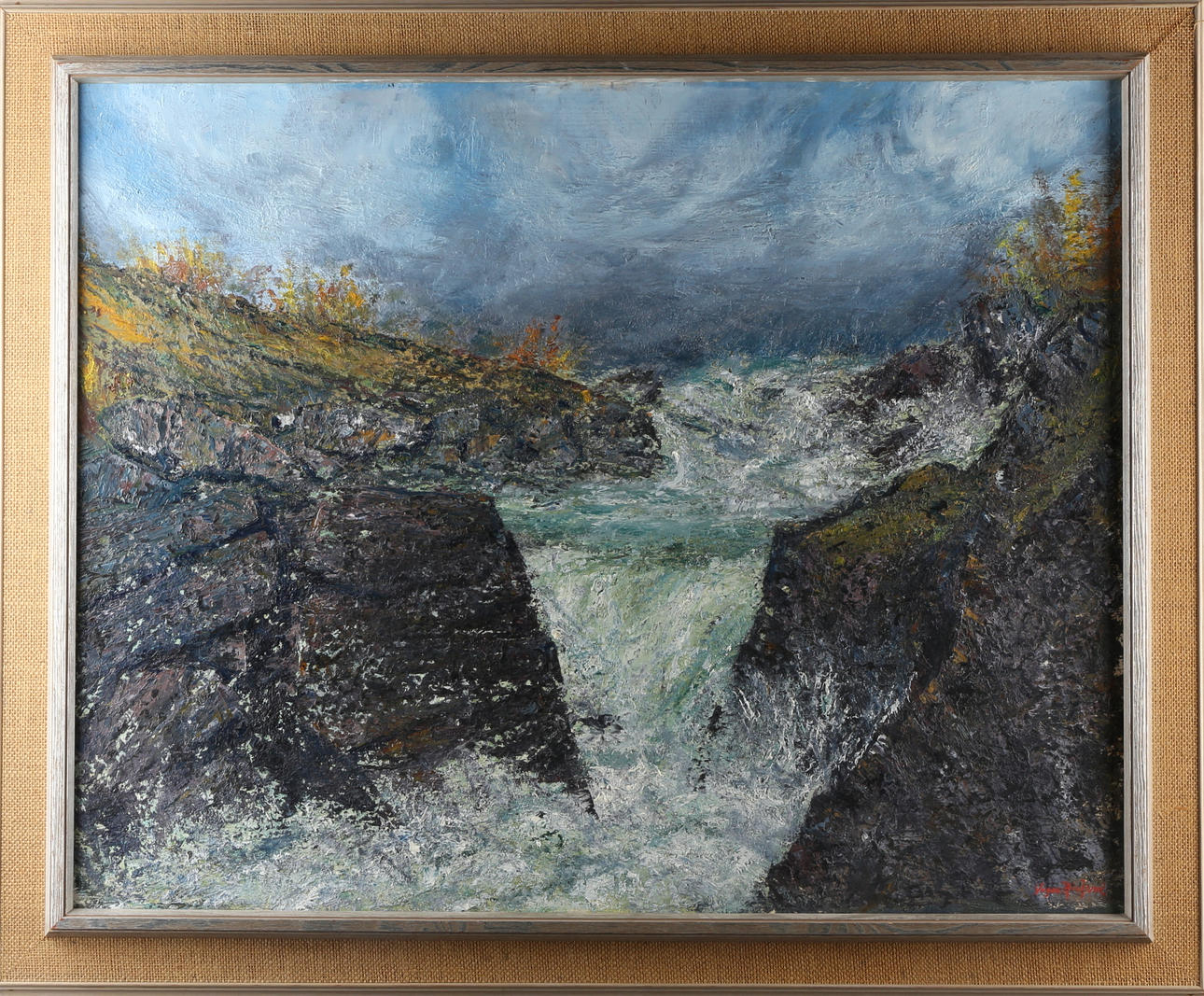 YNGVE RICKLUND. ,Fjällmotiv med fors, olja på pannå, signerad.