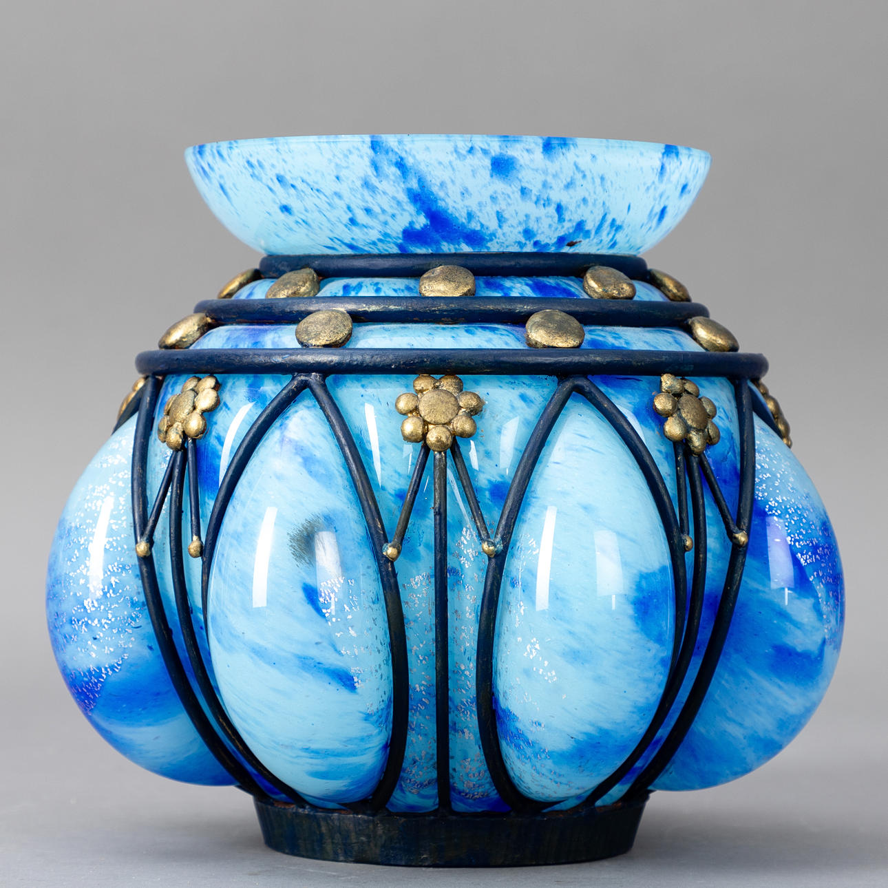Andre Delatte Nancy. Art deco vase. glass, iron. France, 1920/30s