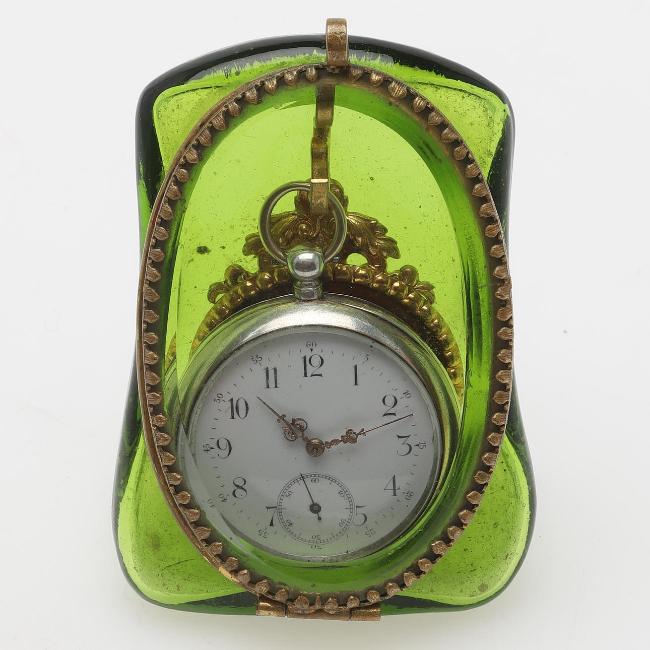 TASCHENUHR mit Uhrengehäuse, Silber und Glas.