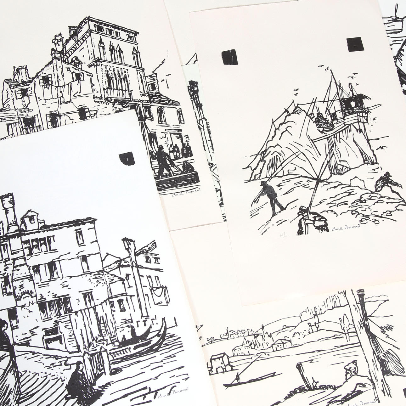 EMILE BERNARD. 7 litografías firmadas con sello.