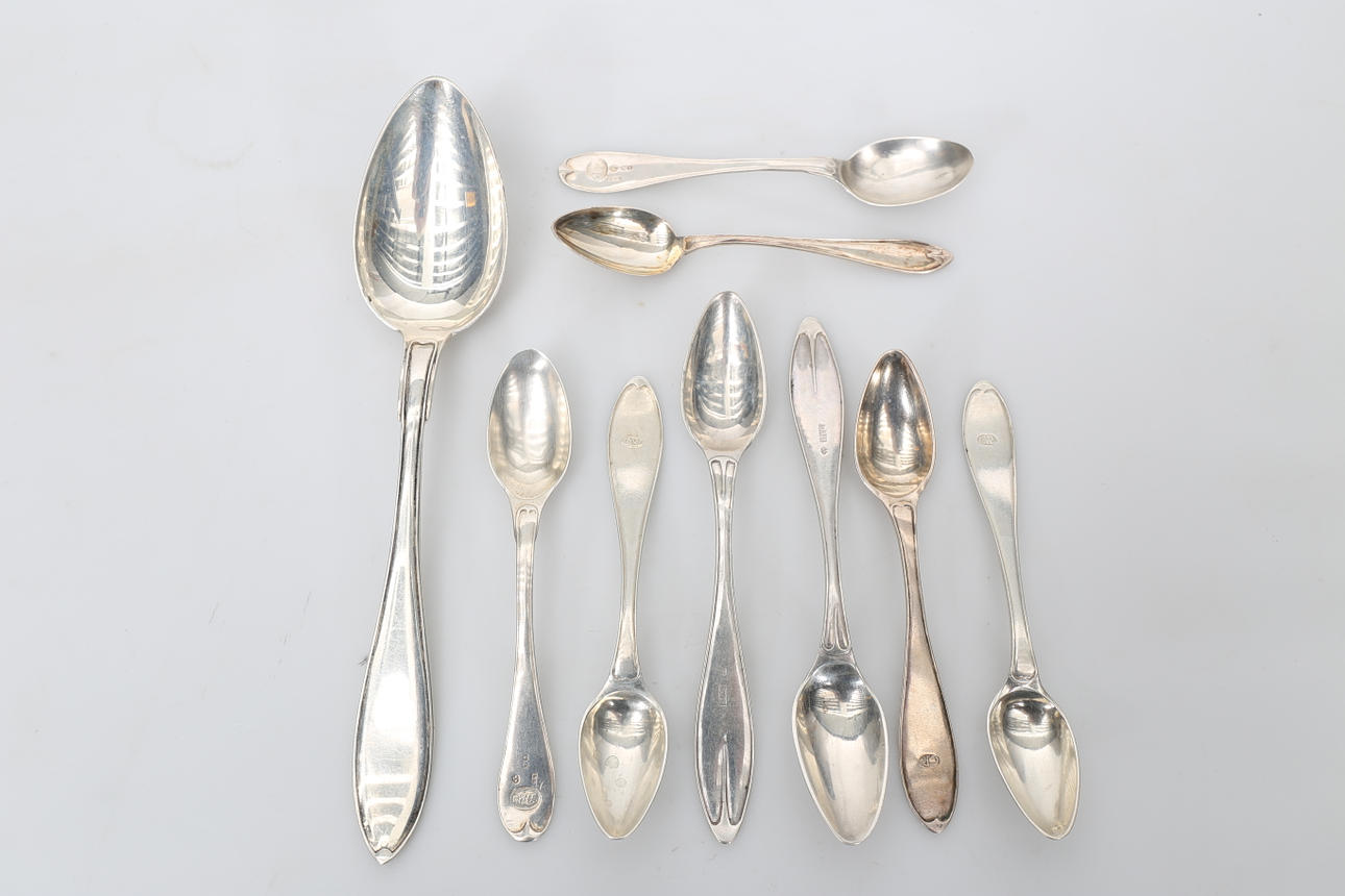 BESTICK, silver, 9 delar, 187,8 gram.