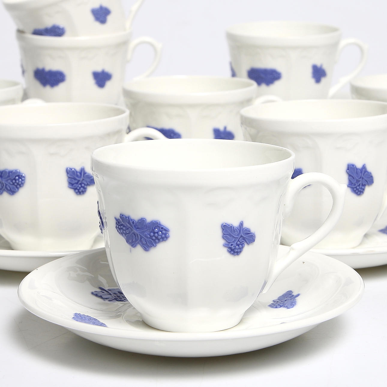 KAFFEKOPPAR med FAT, 24 delar, "Blå Blom", Gustavsberg.