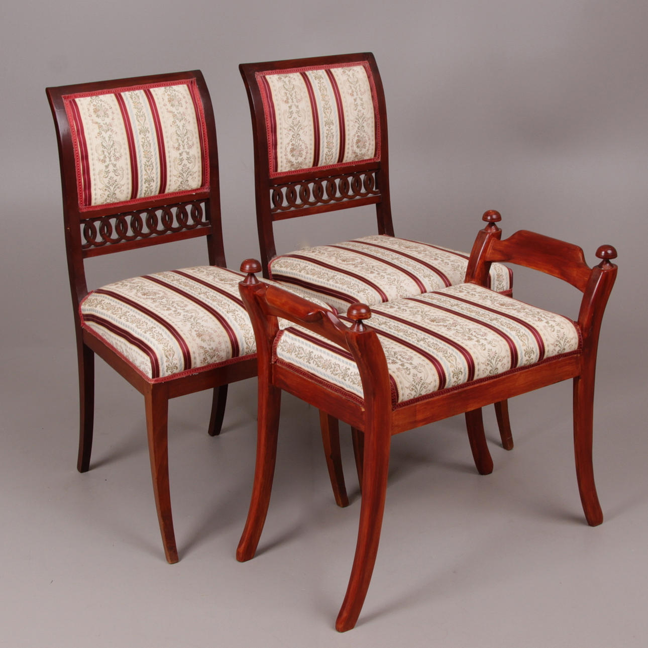 TABURETT, samt stolar, 3 delar, Karl johan stil, 1900-tal.