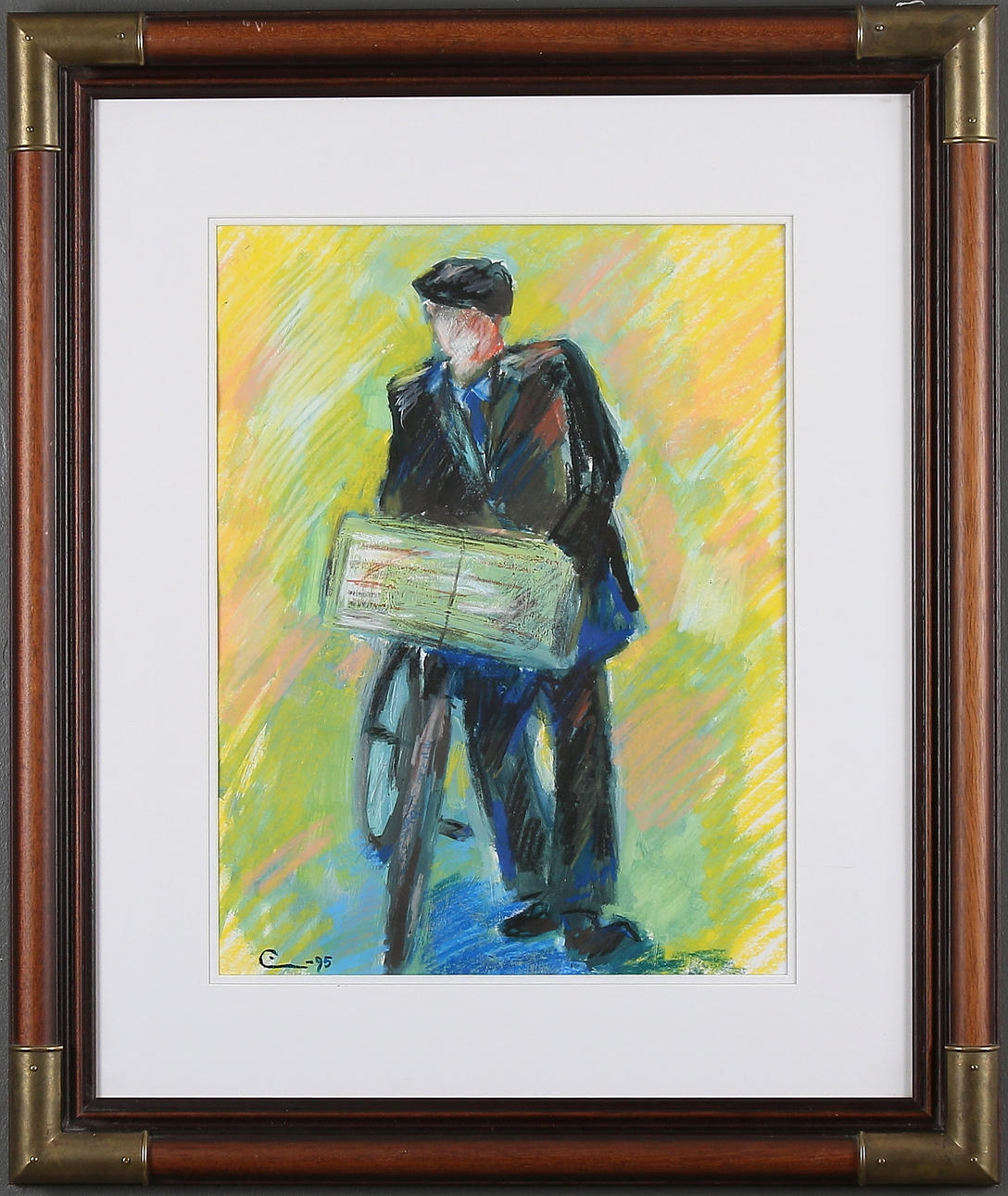 EINAR WENNBERG. Man med cykel, blandteknik, signerad och daterad -95.