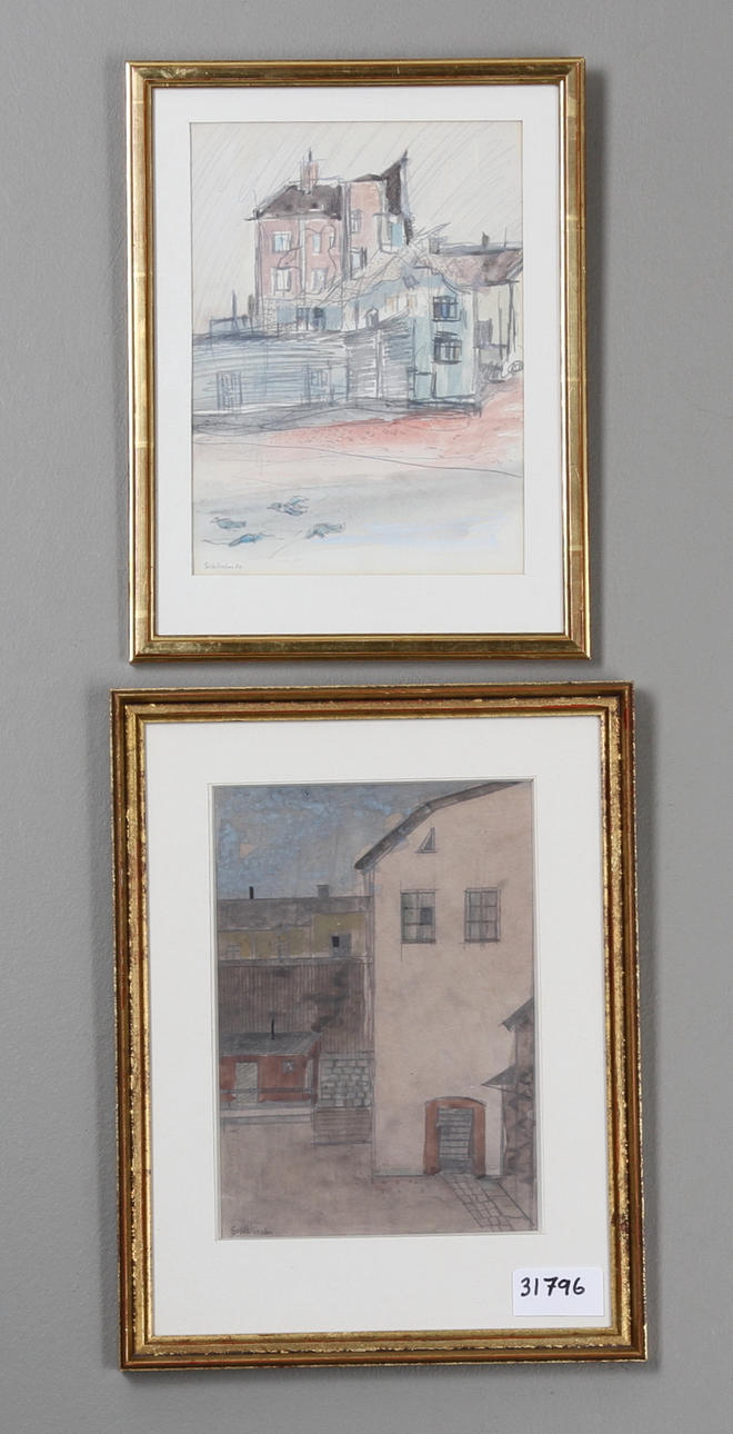 FRITZ GRAHN. Norrköpingsbilder,2 st akvarellerade teckningar.sign.