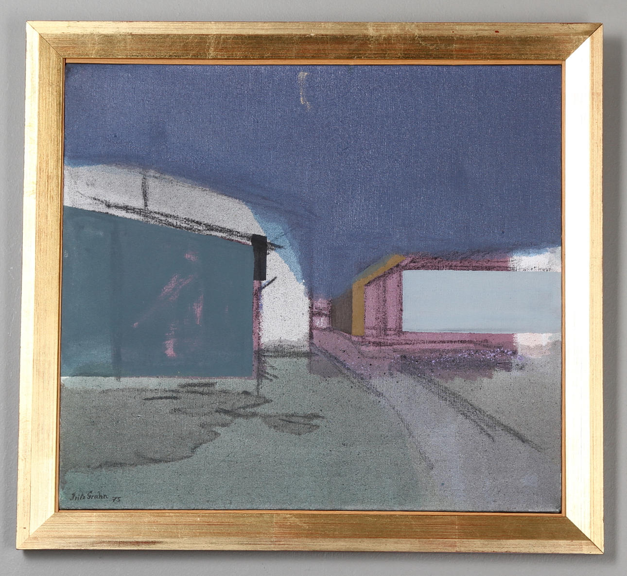 FRITZ GRAHN. Gatubild i grått o.lila O.D. sign samt Litografi.