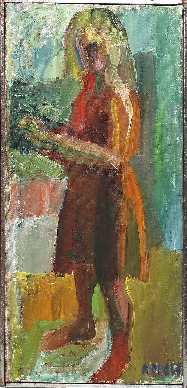 ASTRID MUNTHE DE WOLFE. "Målande", signerad.