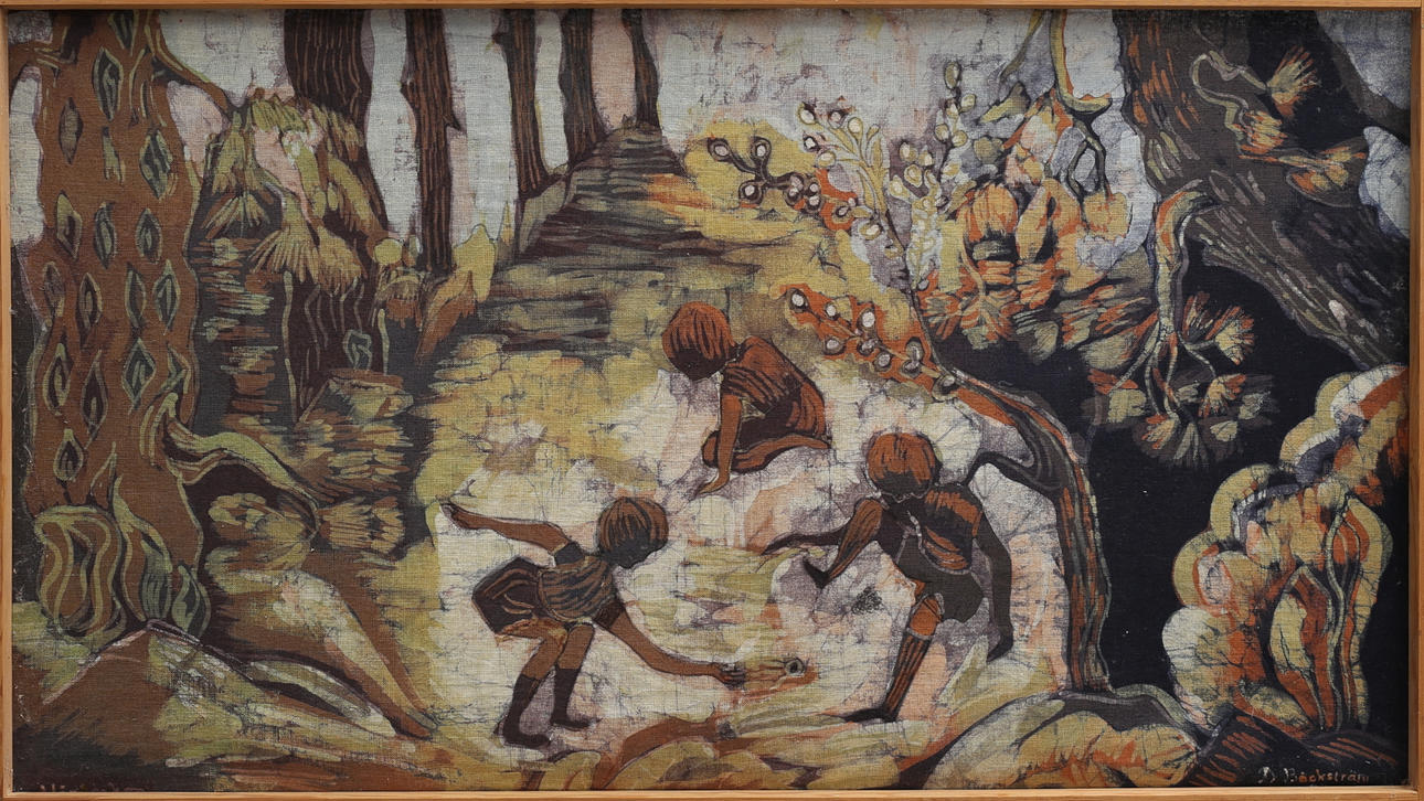 DAGNY BÄCKSTRÖM. "Vårtecken". Batik, signerad och daterad -74.
