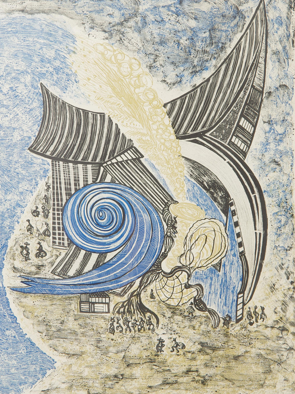 PAUL HOLSBY. "Tidens tempel", färglitografi, signerad -79.