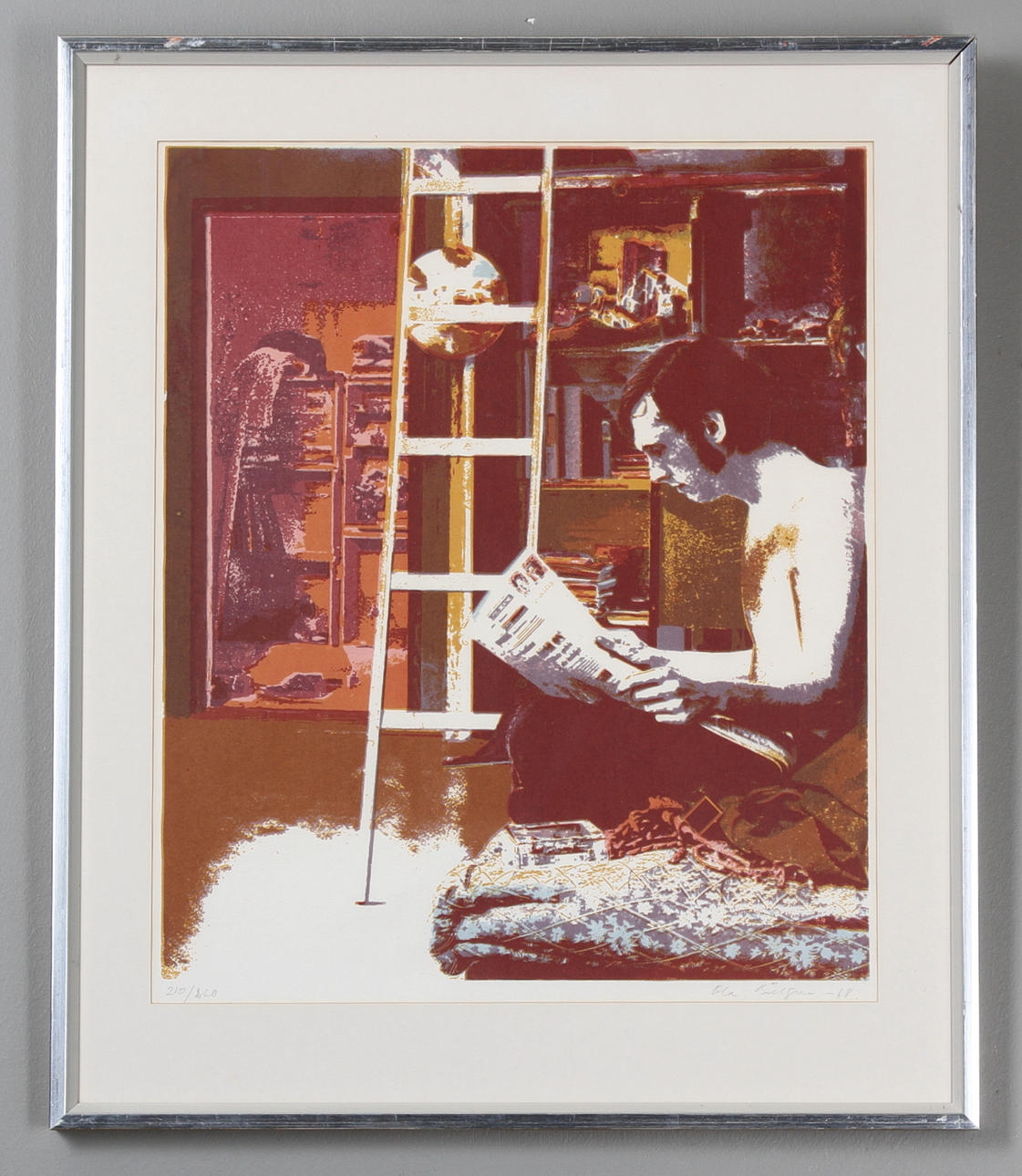 OLA BILLGREN. Tidningsläsare,färglito sign.