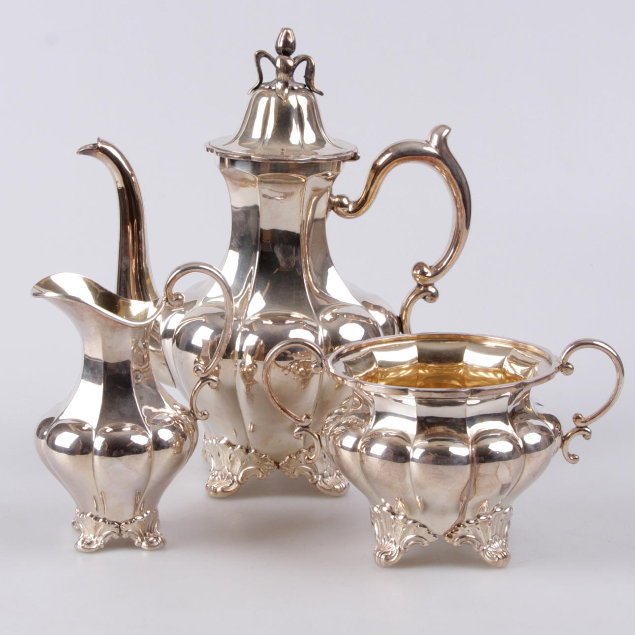 KAFFESERVIS, nysilver, rokokostil, A.E & Co, 1900-tal.