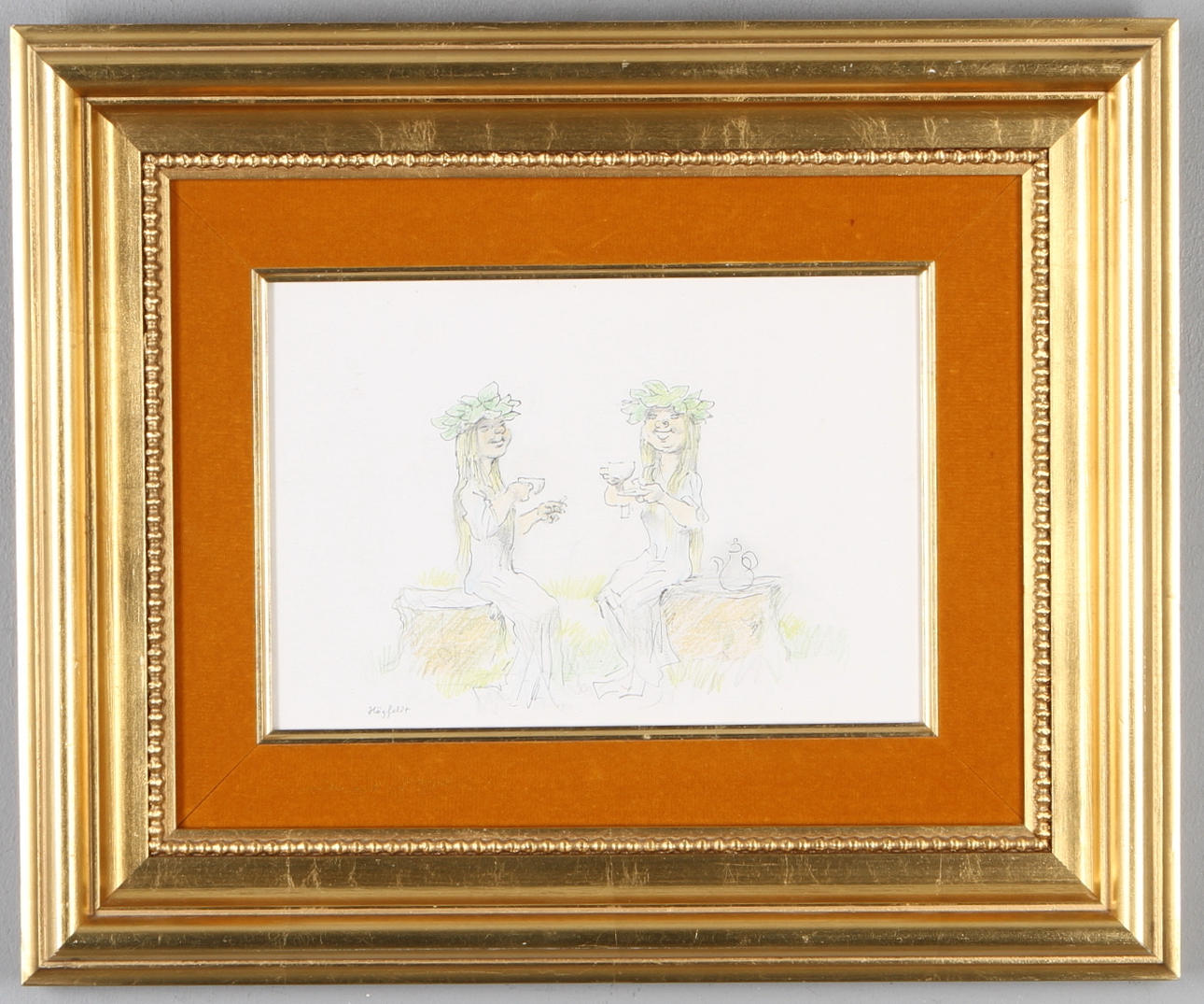 ROBERT HÖGFELDT. "Väninnor", blandteknik, signerad.