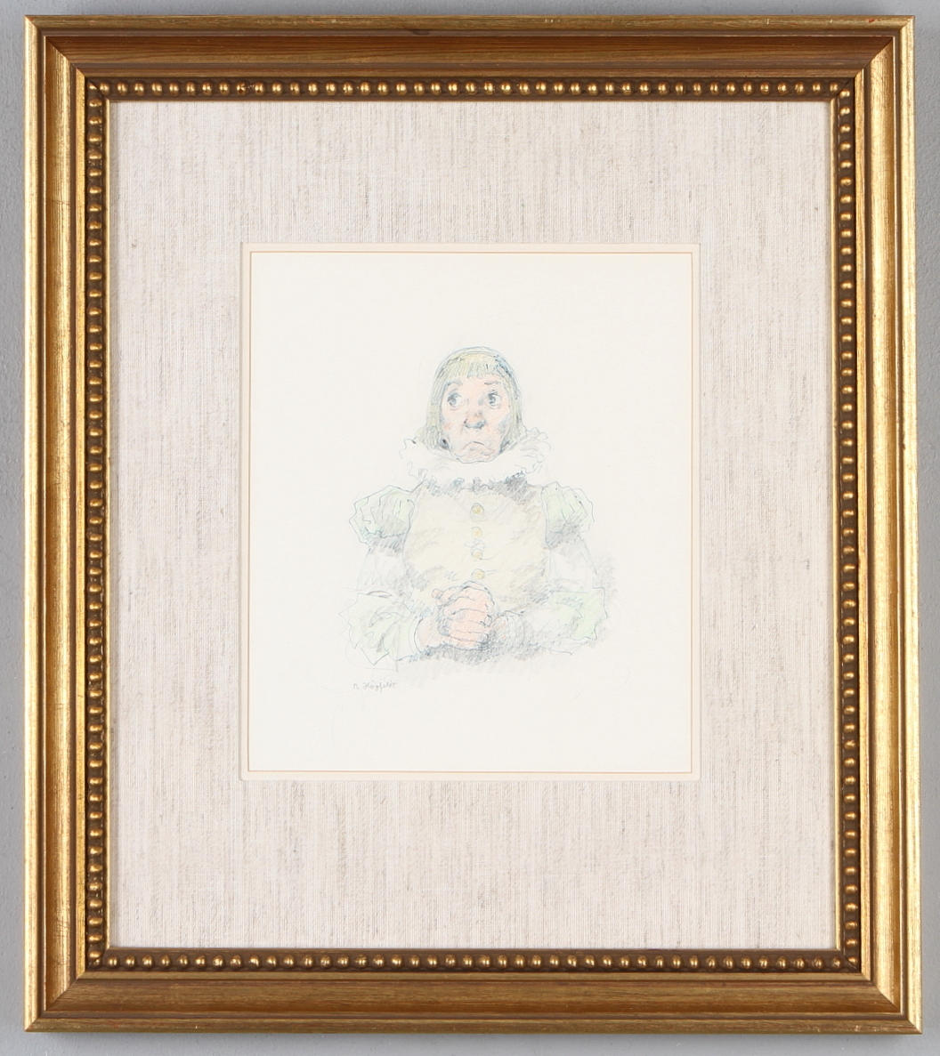 ROBERT HÖGFELDT. Porträtt, blandteknik, signerad.