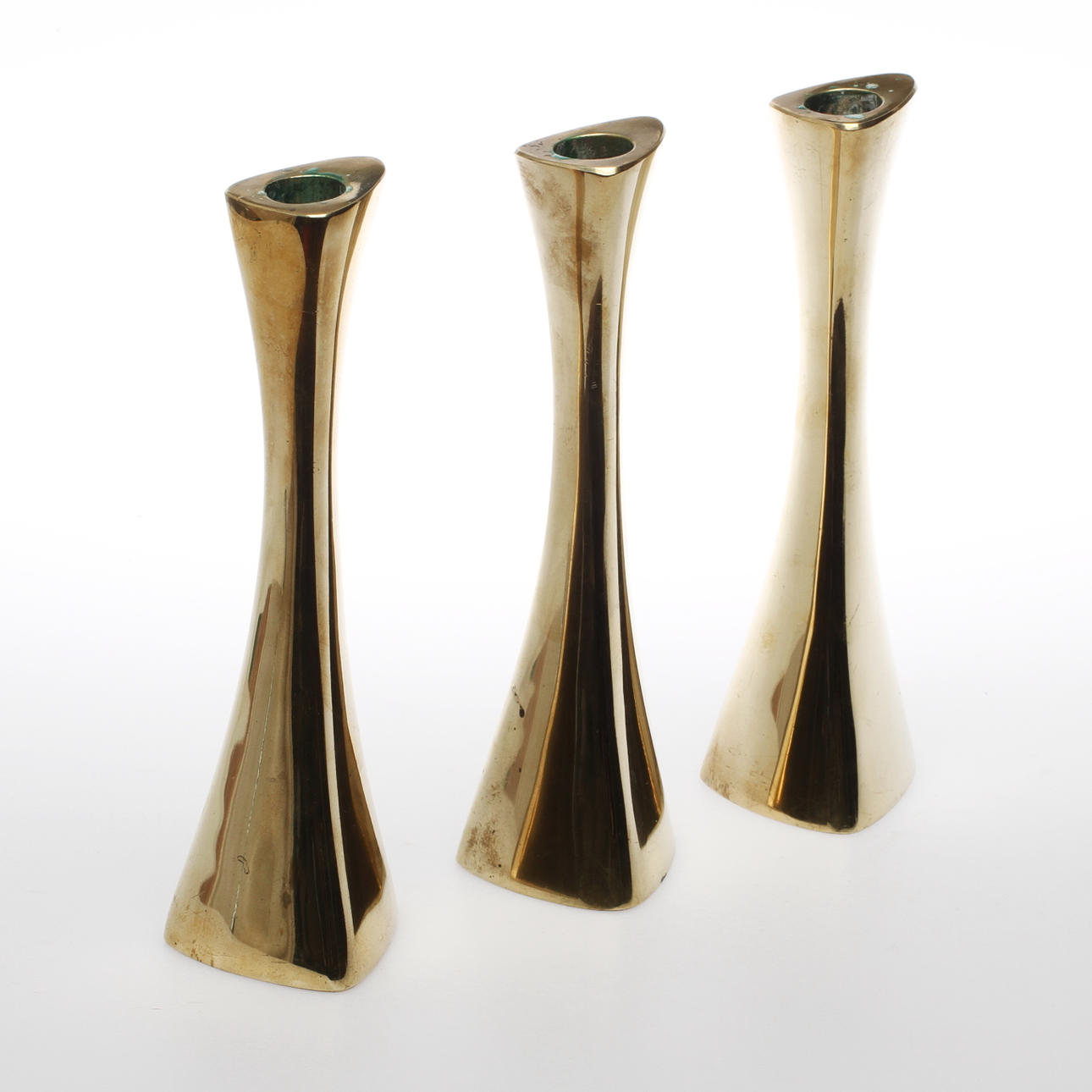 LJUSSTAKAR, 3 st, mässing, Key, K-E Ytterberg, Eskilstuna.