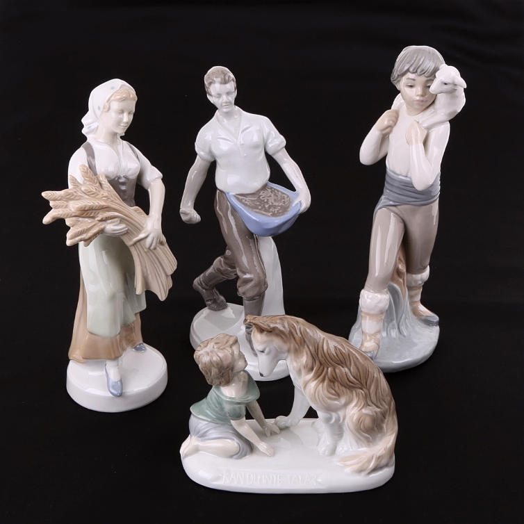 FIGURINER 4 st, porslin, GDR Tyskland, Spanien.