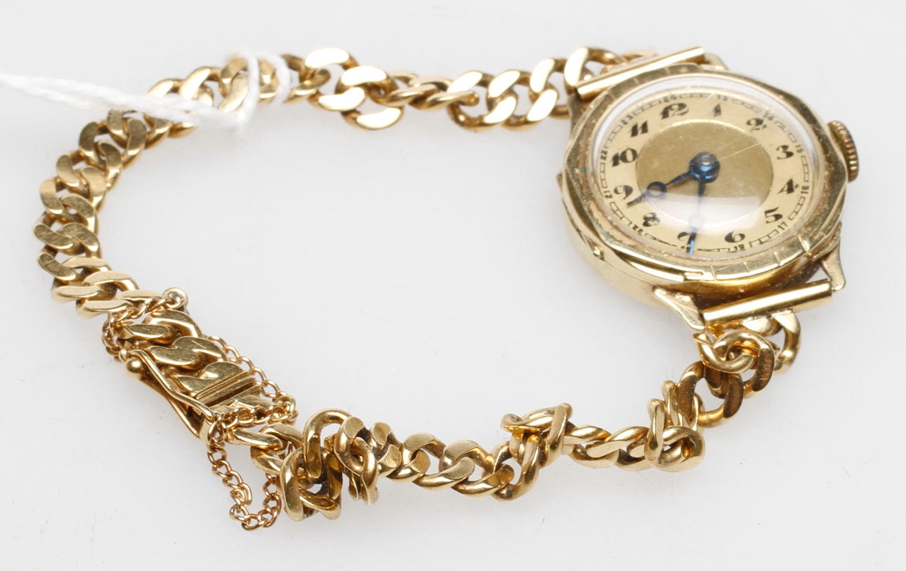 DAMARMBANDSUR, guld 14k med ARMBAND, 18k, total vikt 18,5 gram.