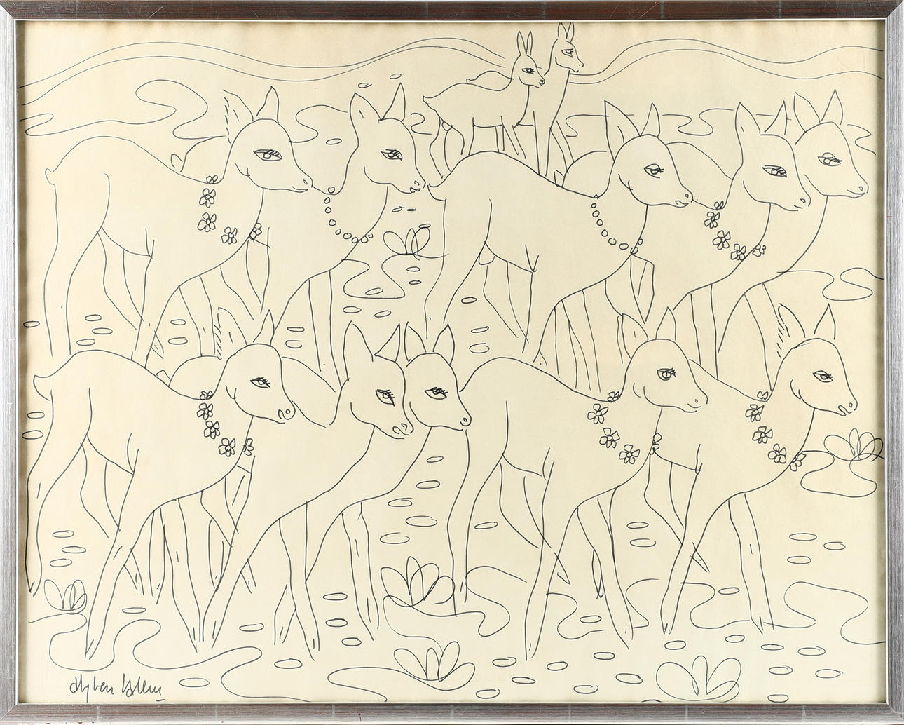 ALY BEN SALEM. ink drawing, signed.