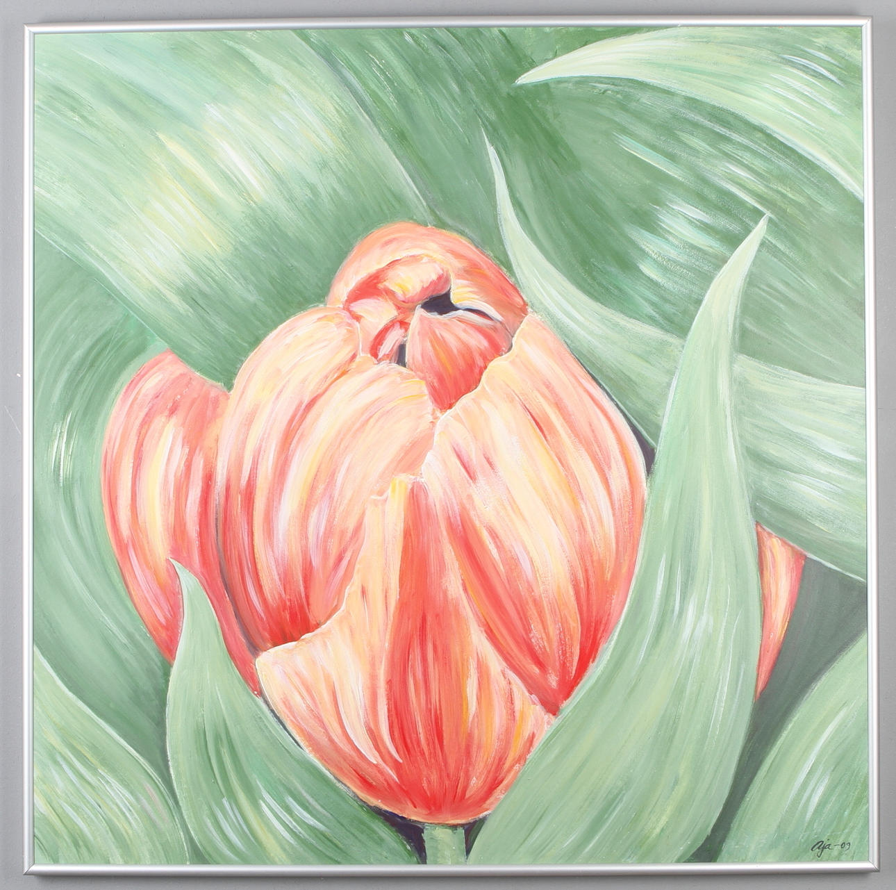 AJA MURRAY-THORÉN. Tulpan, olja på pannå, signerad och daterad -09.