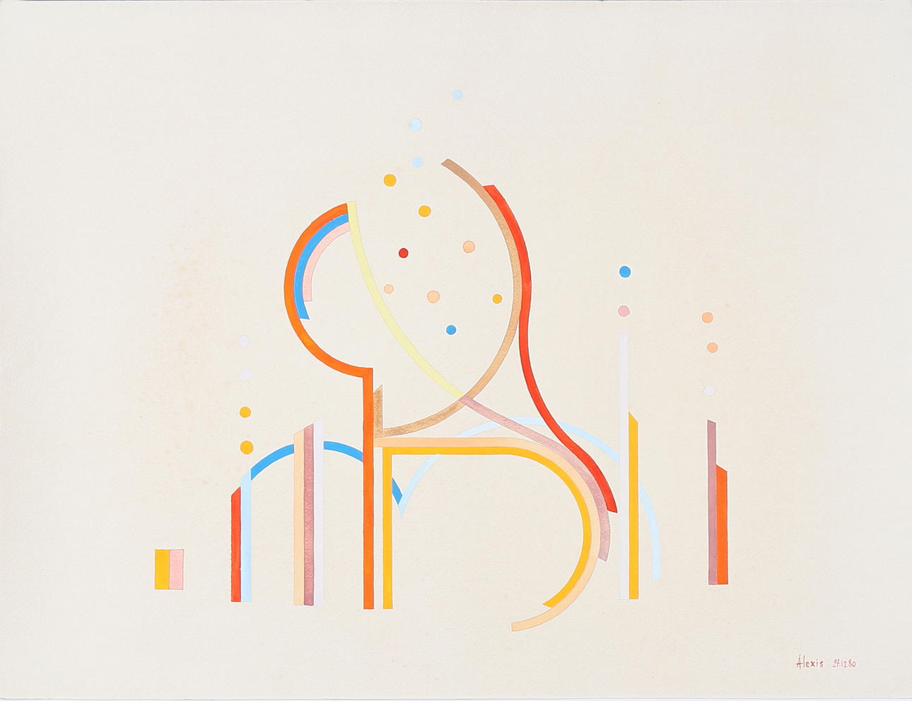 ALEXANDRE MIMOGLOU. Komposition, akvarell, signerad Alexis och daterad 27.12.80.