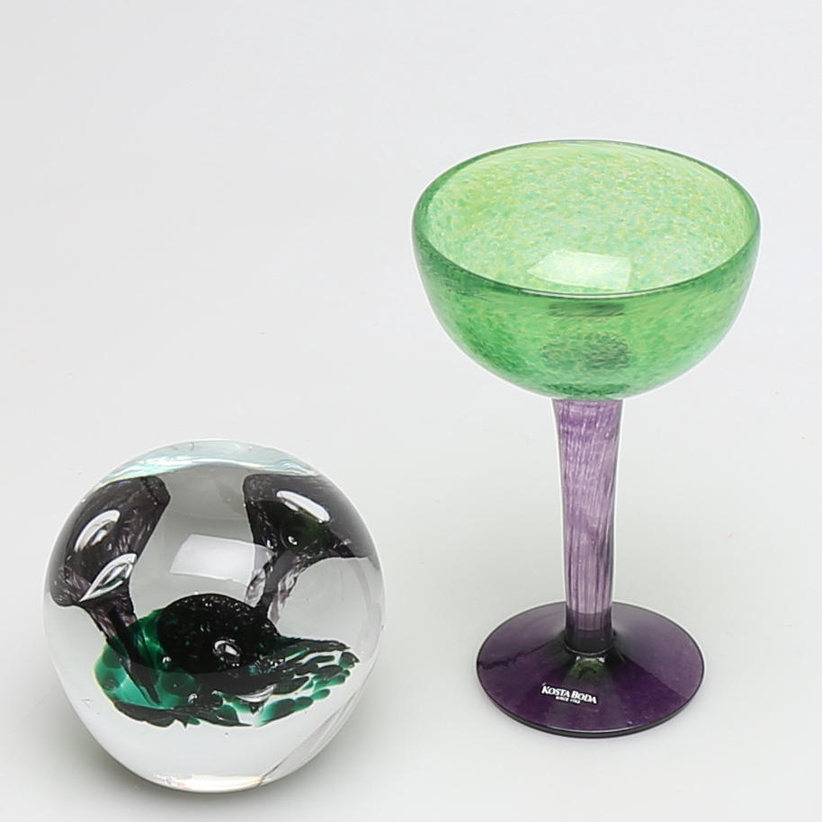 PARTI GLAS, 2 delar, Bl, a Gunnel Sahlin, Kosta Boda.