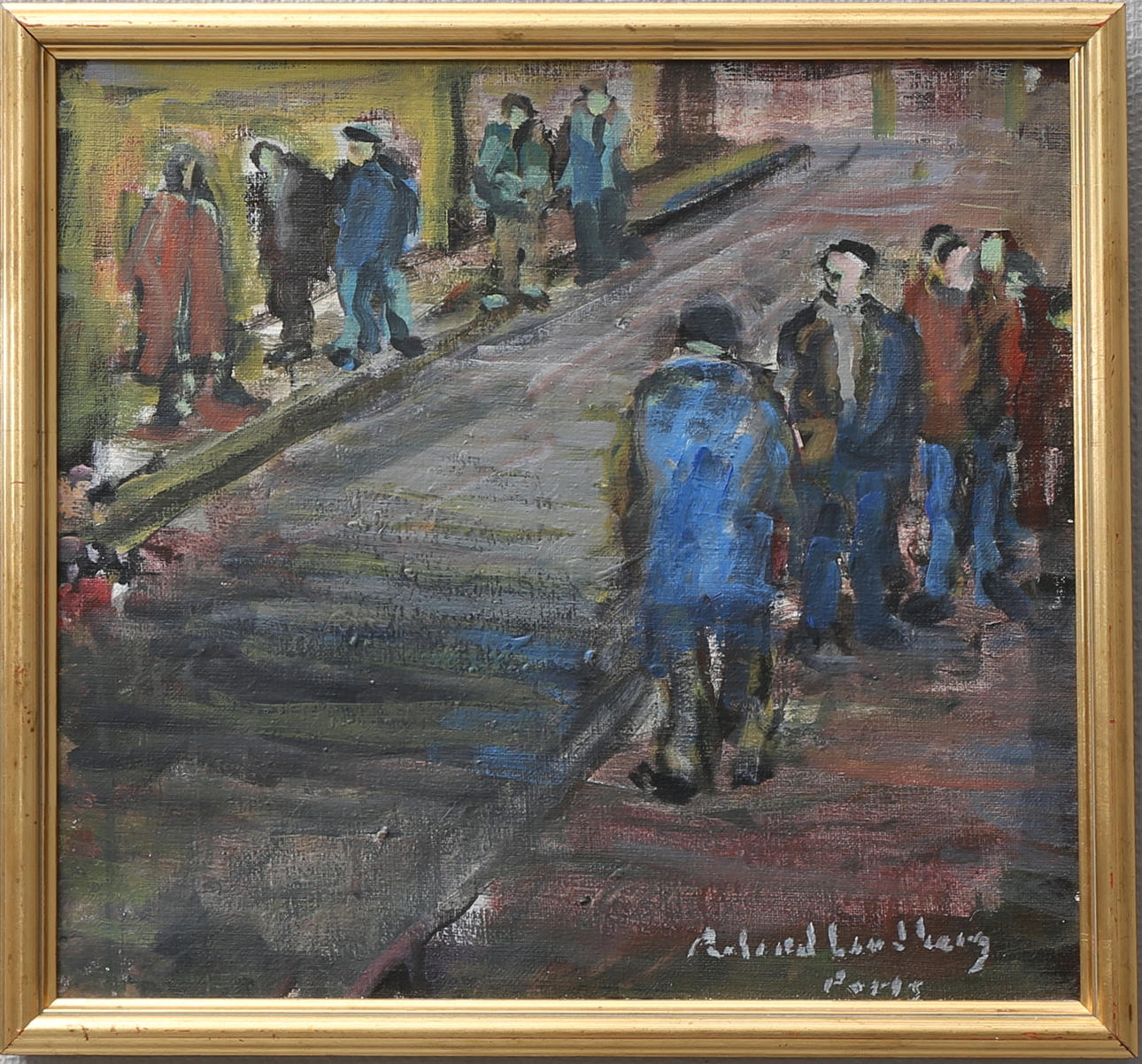 ROLAND LINDBERG. "Rue Belle Ville, Paris". Ola på duk, signerad.