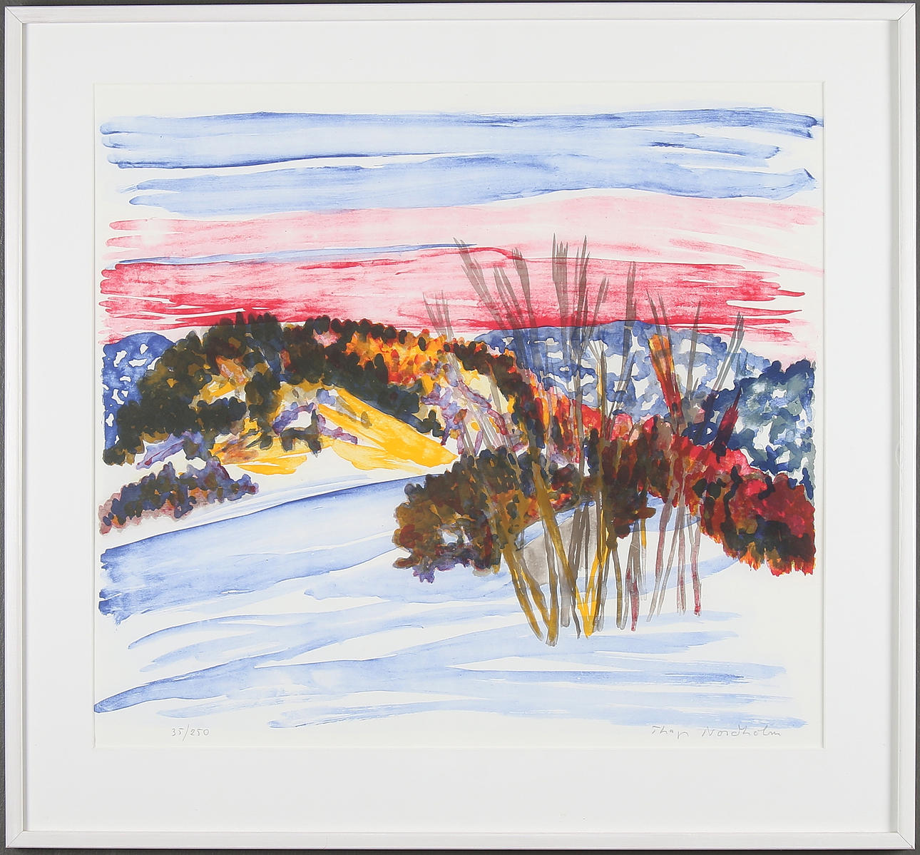 THAGE NORDHOLM. Kvällssol i vinterfjället, färglitografi, signerad och numrerad 35/250.