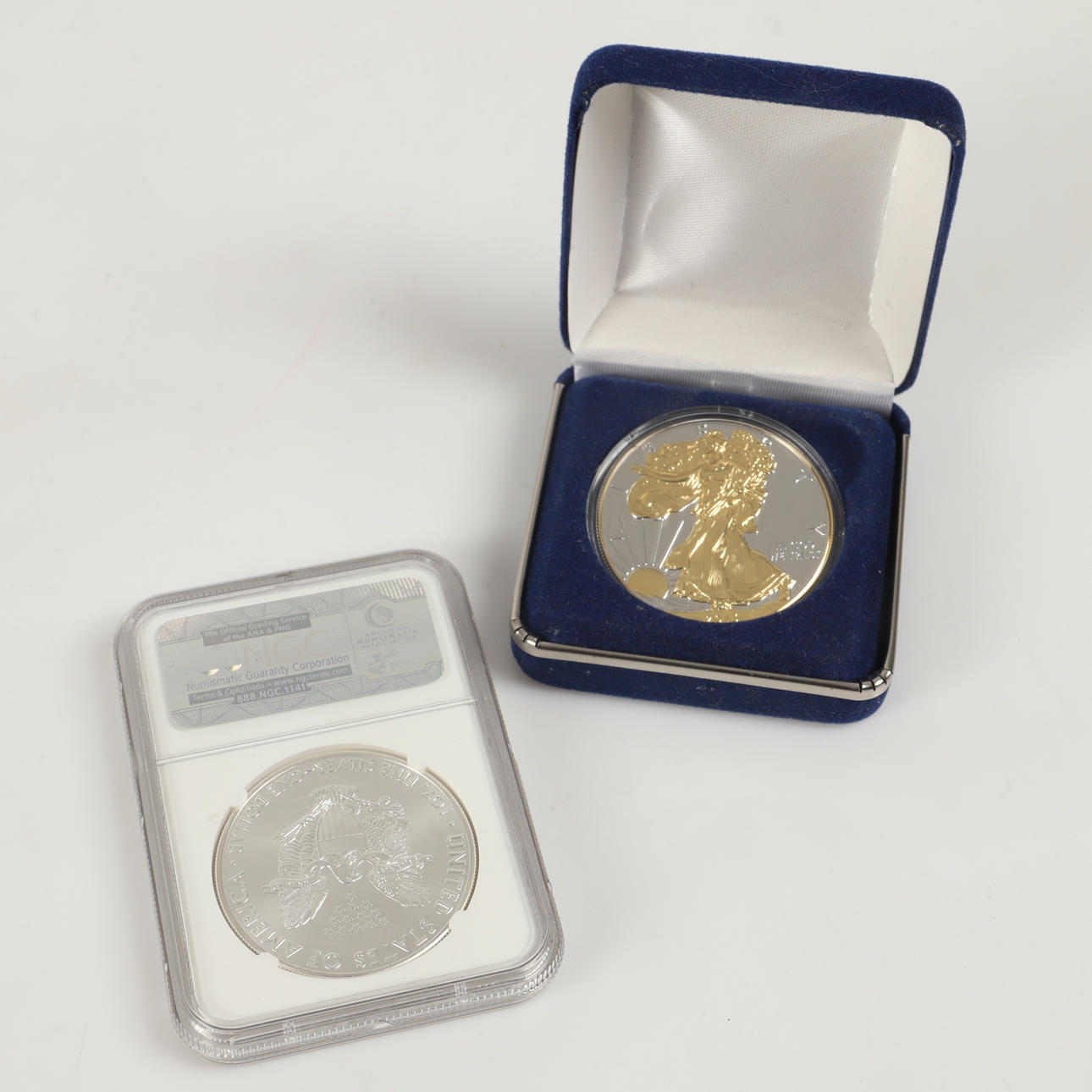 MØNTER, 2 stykker, 1 dollar, sølv, USA, 2013.