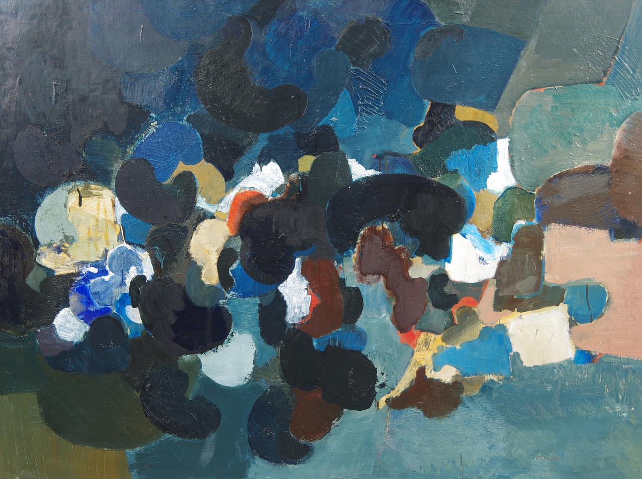 BENGT OSSLER. Komposition, olja på duk, signerad Ossler.