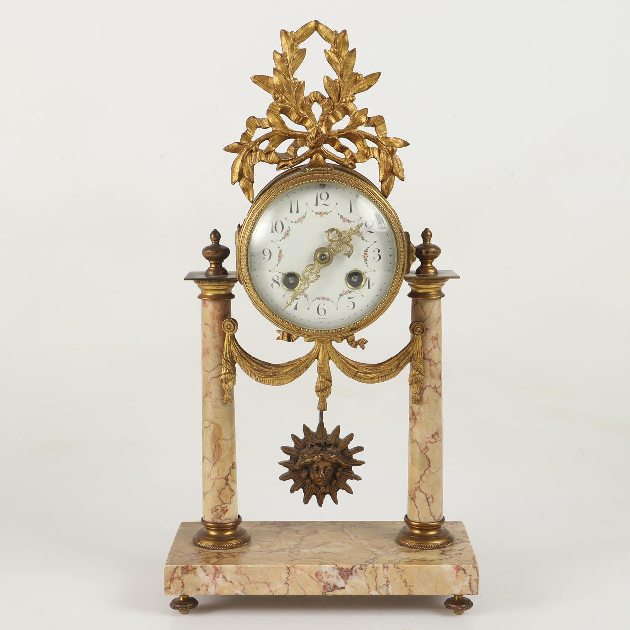 TABLE CLOCK, BRASS/MARBLE, EMPIRE STYLE.