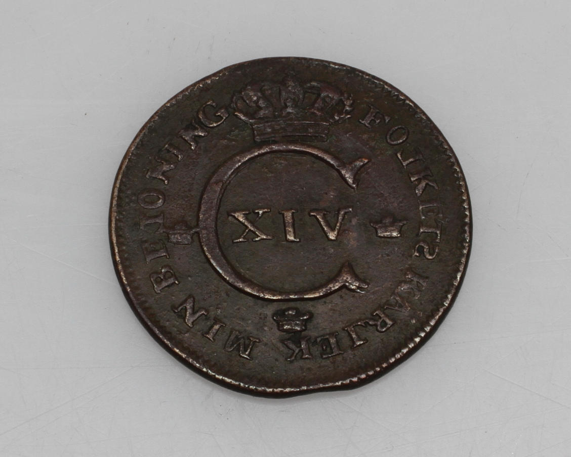 MYNT, 1/2 skilling, Omvänt L o S, Karl XIV Johan, 1822.