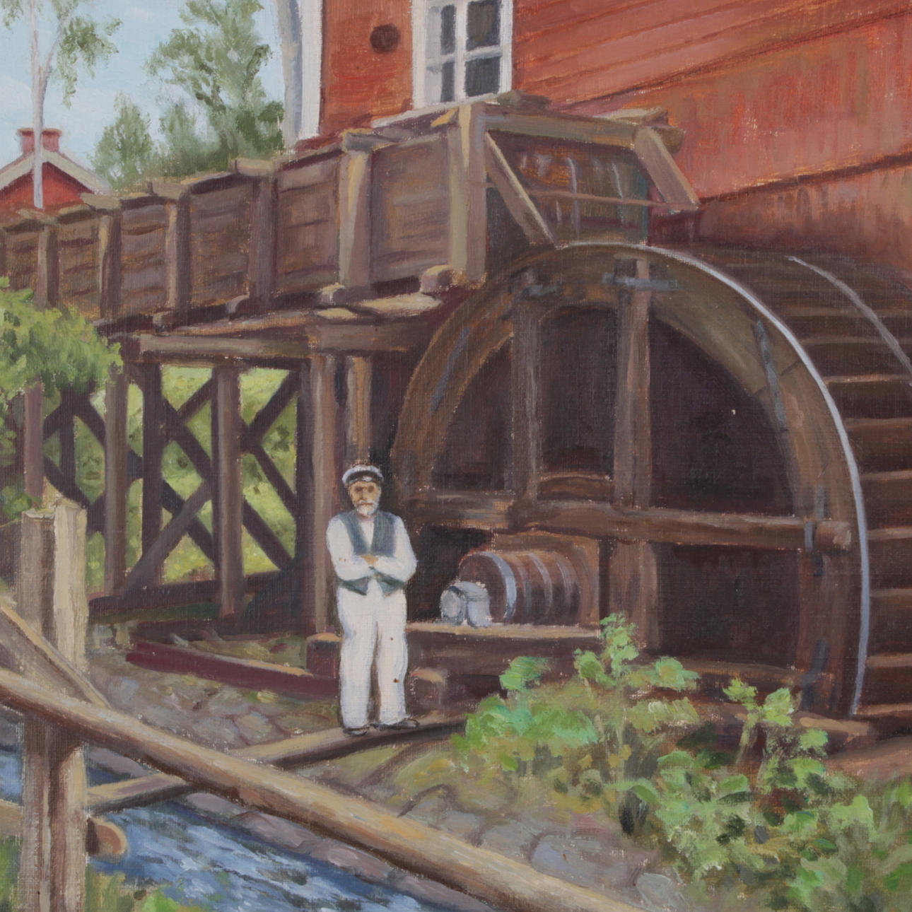 AXEL ERIKSSON. Olja på duk, Vattenhjul, signerad samt daterad 1948.