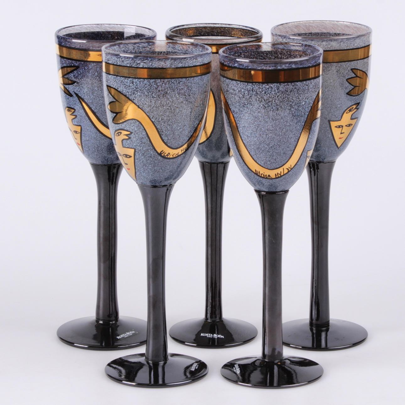 POKALGLAS, 5 st. Ulrica Hydman Vallien, Kosta Boda, signerade.