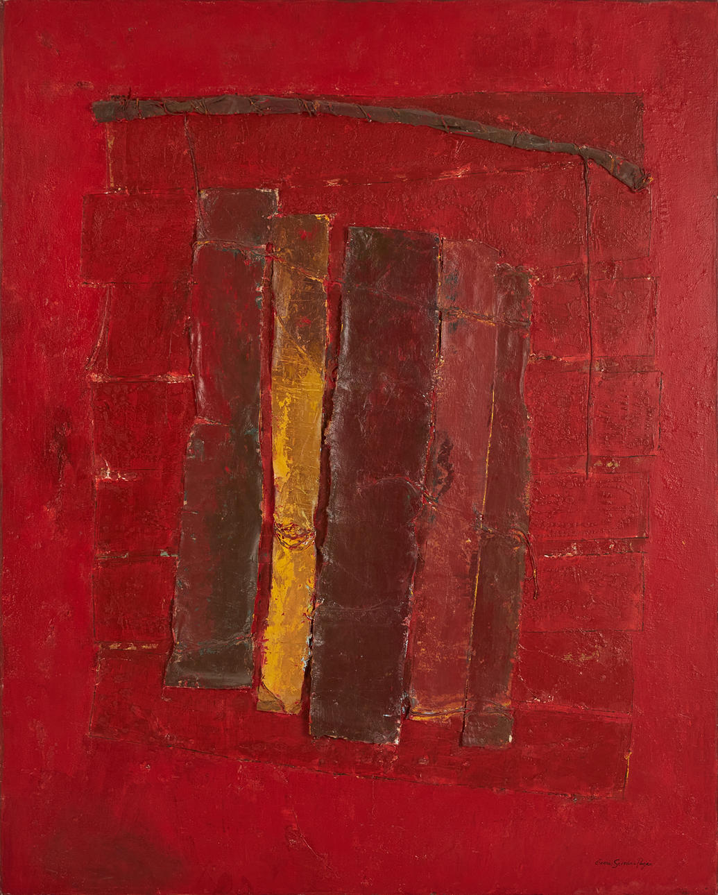 GINES SERRAN PAGAN, composition in red, mixed media on canvas.