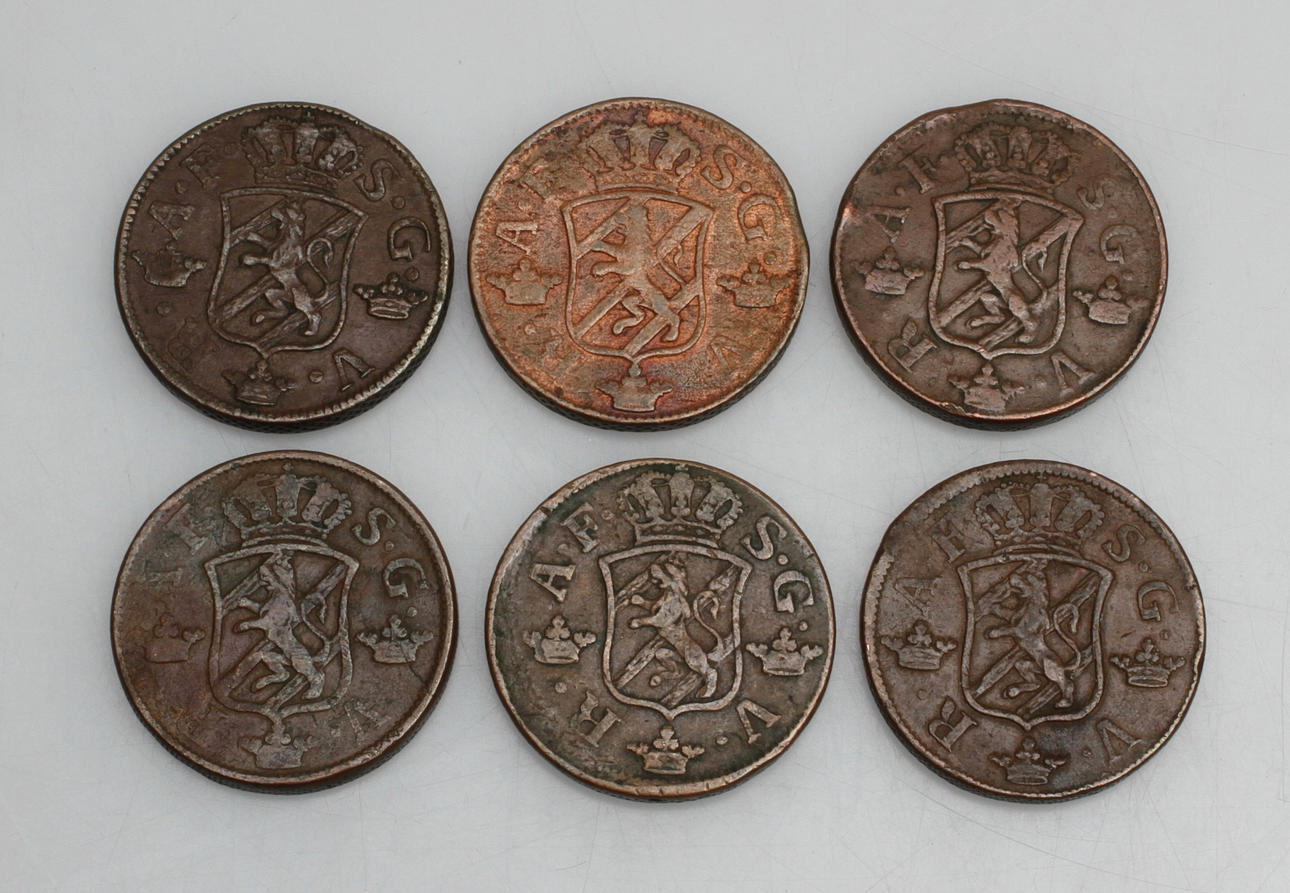 MYNT, 6 st, 2 öre SM, Adolf Fredrik 1750-1760-tal.