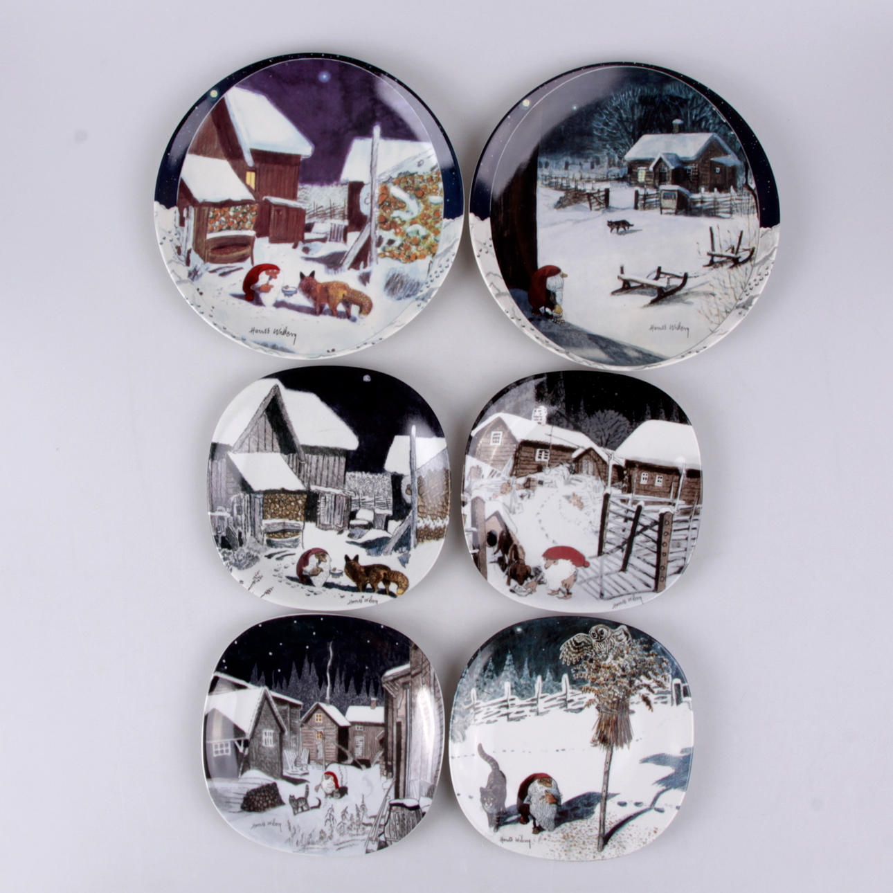 SAMLARTALLRIKAR, 6 st. Julmotiv efter original av Harald Wiberg.