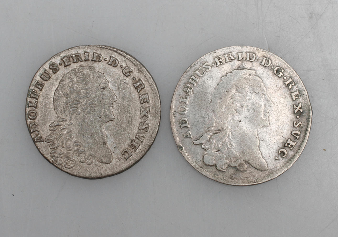 MYNT, 2 st, 8 gute groschen, Adolf Fredrik, 1760 samt 1761.