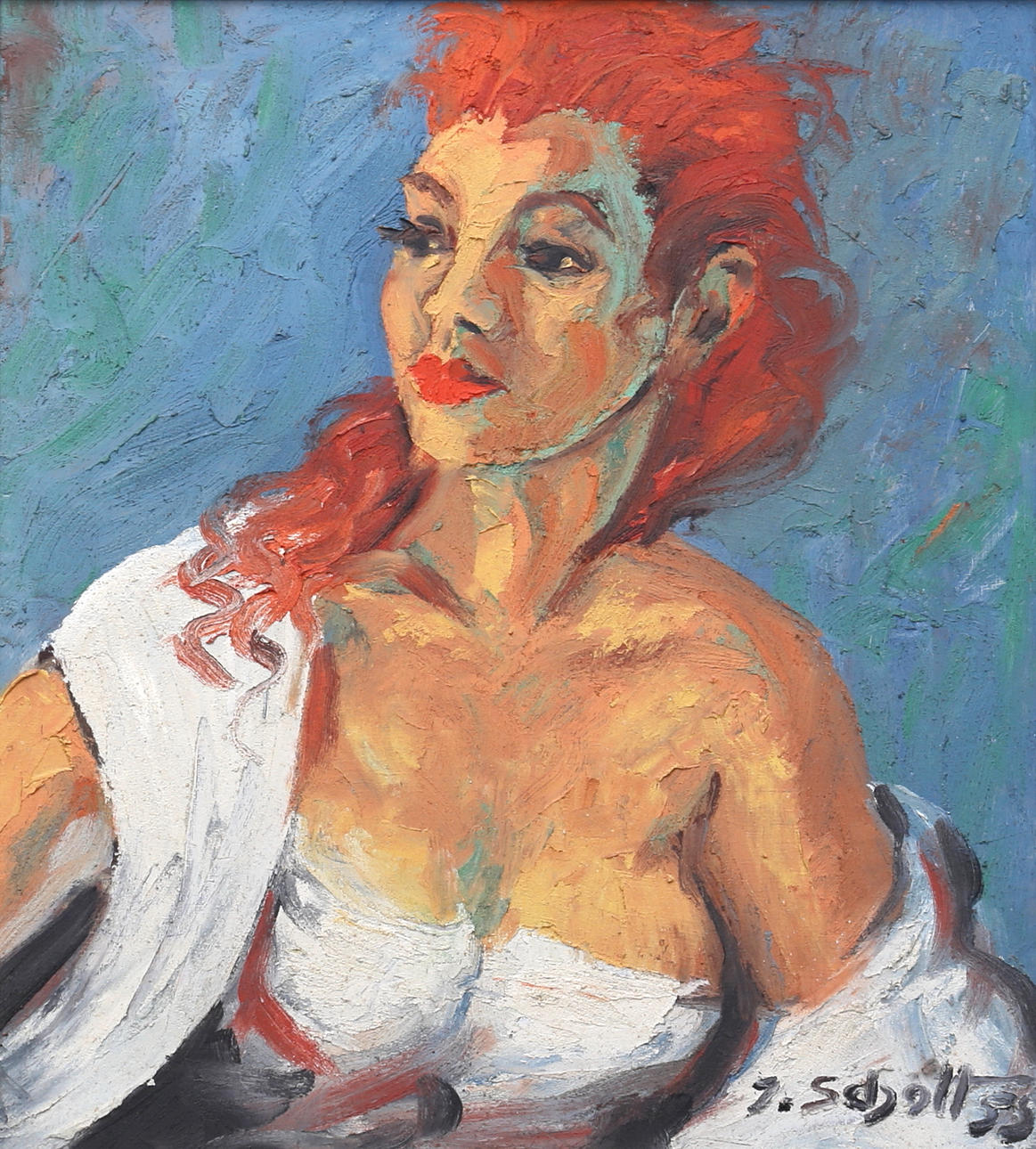 JOSEF SCHOTT. “Rotes Haar”. Oil on canvas, signed and dated -55.