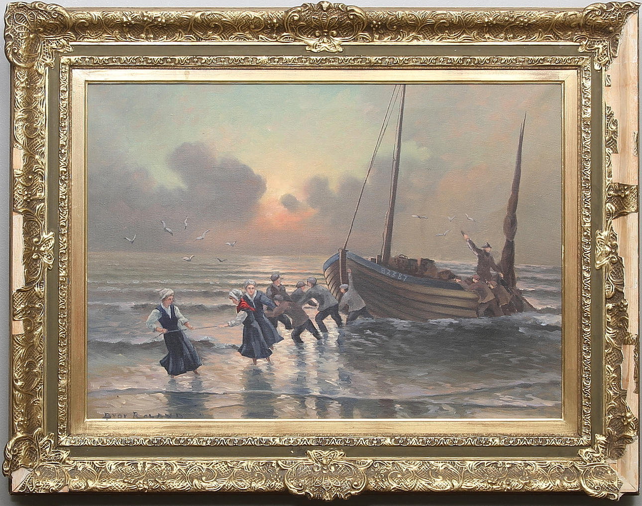 OKÄND KONSTNÄR. "Stigande oväder Bretagne". Olja på duk. Signerad Bror Roland.