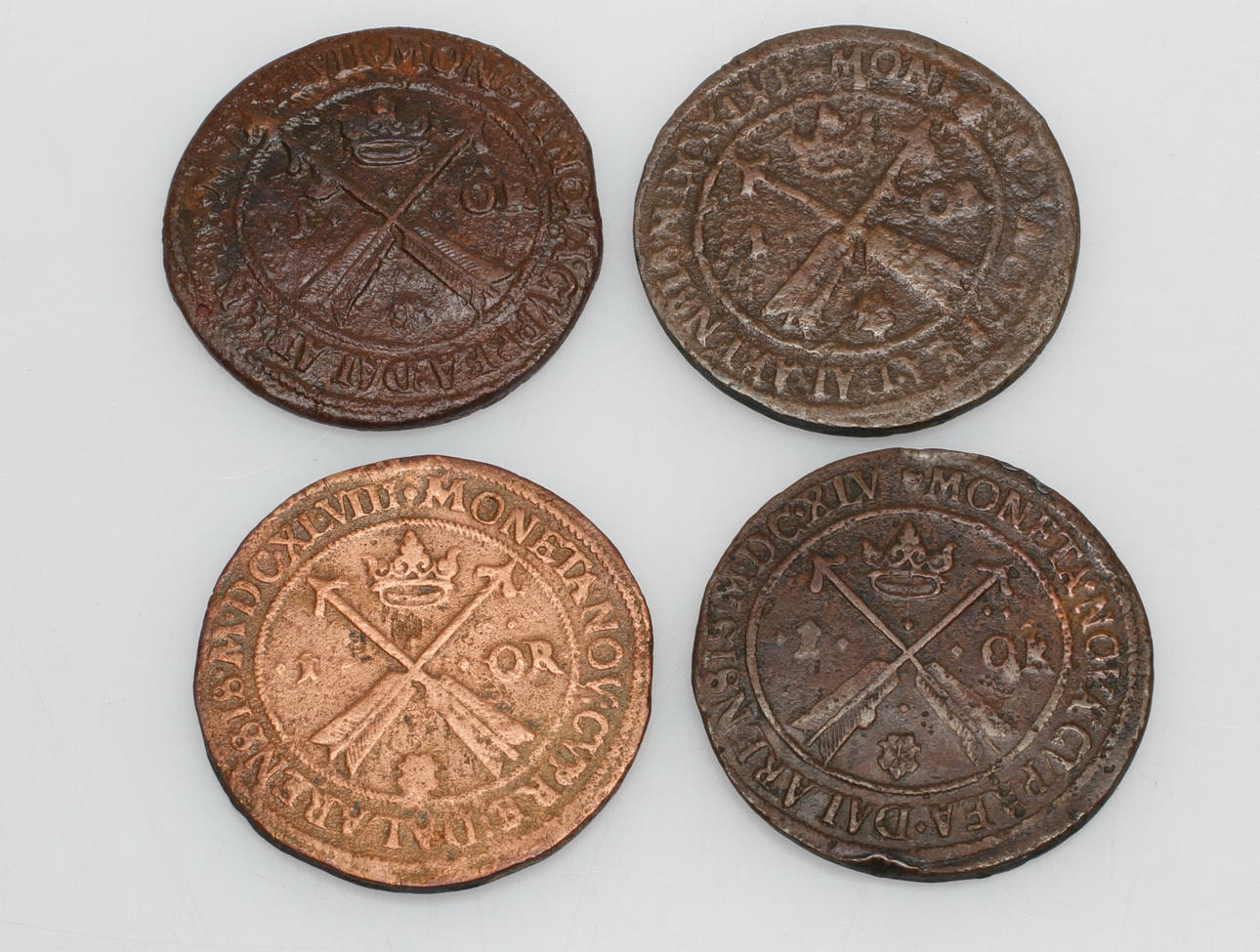 MYNT, 4 st, 1 öre, Kristina, 1645, 1646, 1647 samt 1648, Avesta.