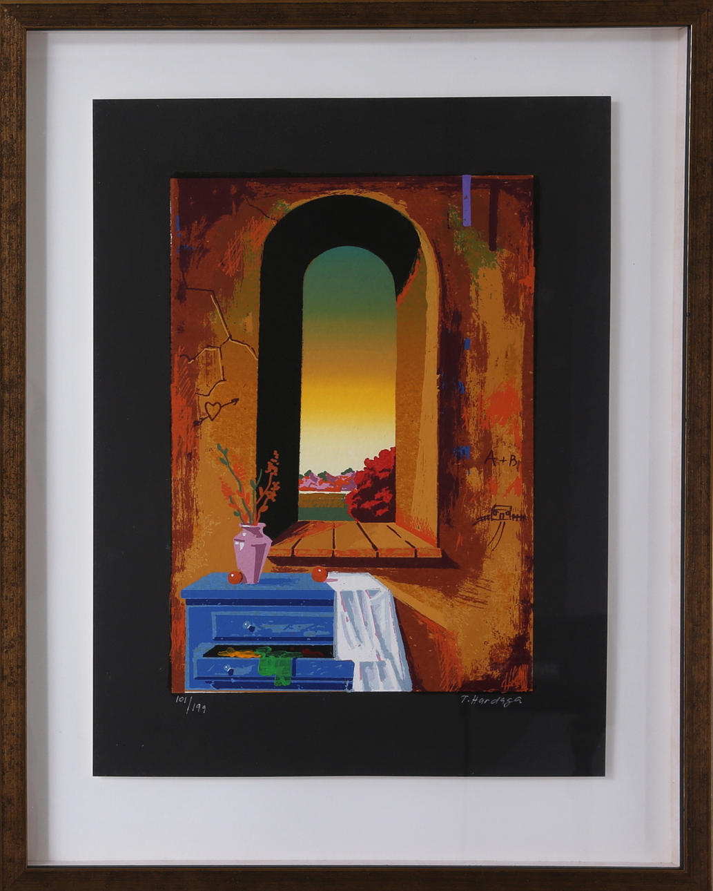 TARIK HARDAGA. Fönster med utsikt, färglitografi, signerad och numrerad 101/199.