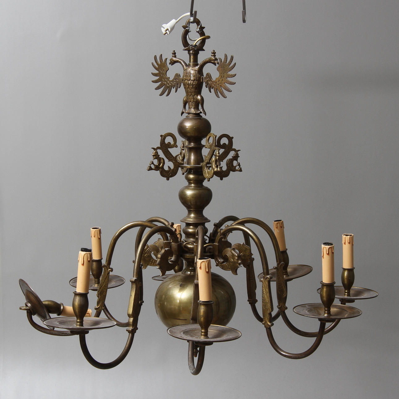 LJUSKRONA, 8 st ljusarmar, barockstil, mässing, 1900-tal.