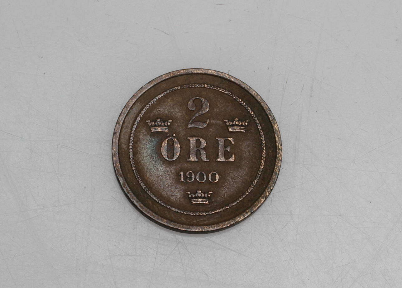 MYNT, 2 öre, Oscar II, runda nollor, 1900.